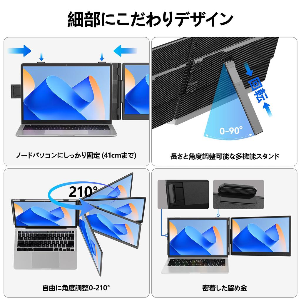 Laptop FHD Dual IPS LCD Portable Monitor for Compatible with 14-inch Monitor, 1080P, Display, Panel, 13-17.3-inch Laptops, Lightweight, USB-C/HDMI