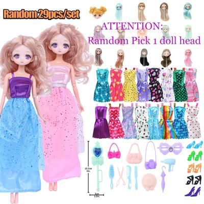 Random 29 Pcs/Set Doll Clothes for 11.5'' Doll Clothes 1 Doll Body and Head 1 Gown 10 Mini Dresses 5 Shoes 12 Accessories Kids Toy Accessories