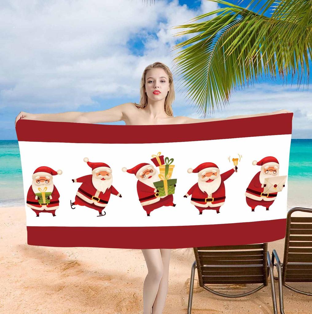Merry Christmas Santa Claus Background Cute Single sided Printed Beach Towel Home Decoration Bath Towel 75x150cm Bathroom