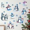 White Christmas Penguin Skiing Snowflake Wall Sticker for Living Room, Bedroom & Entrance - MLC-98