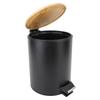 Trash Can Large Capacity Soft Close Bamboo Lid Round Waste Bin with Foot Pedal for Bathroom Kitchen Black
