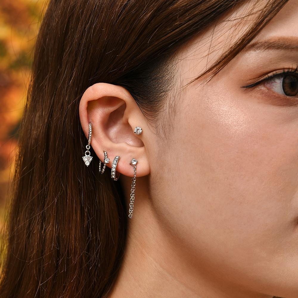 Latest Zircon Crystal Cubic Zircon Stylish Jewelry Crystalline Small Hoops Sets Long Gold Color Chain Earrings Women Twist Beads Huggie Stylish