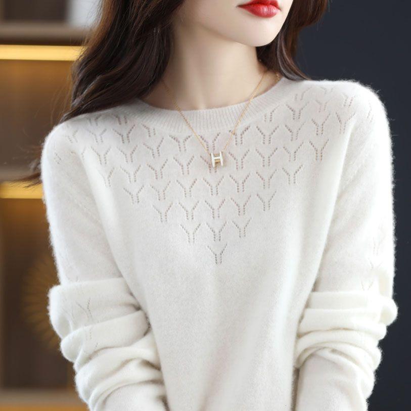 

Свободный осенне-зимний новый ажурный женский свитер с круглым вырезом и стильной вязаной основой 3XL белый