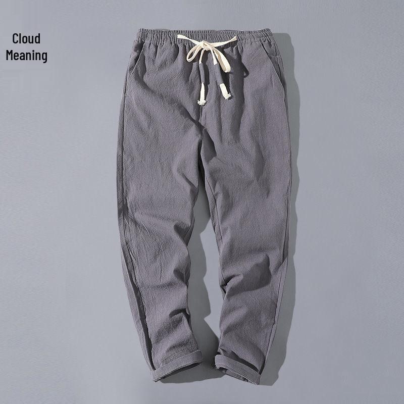 Men's Casual Linen-Cotton Nine-Point Trousers - Lightweight Straight-Fit Summer Pants