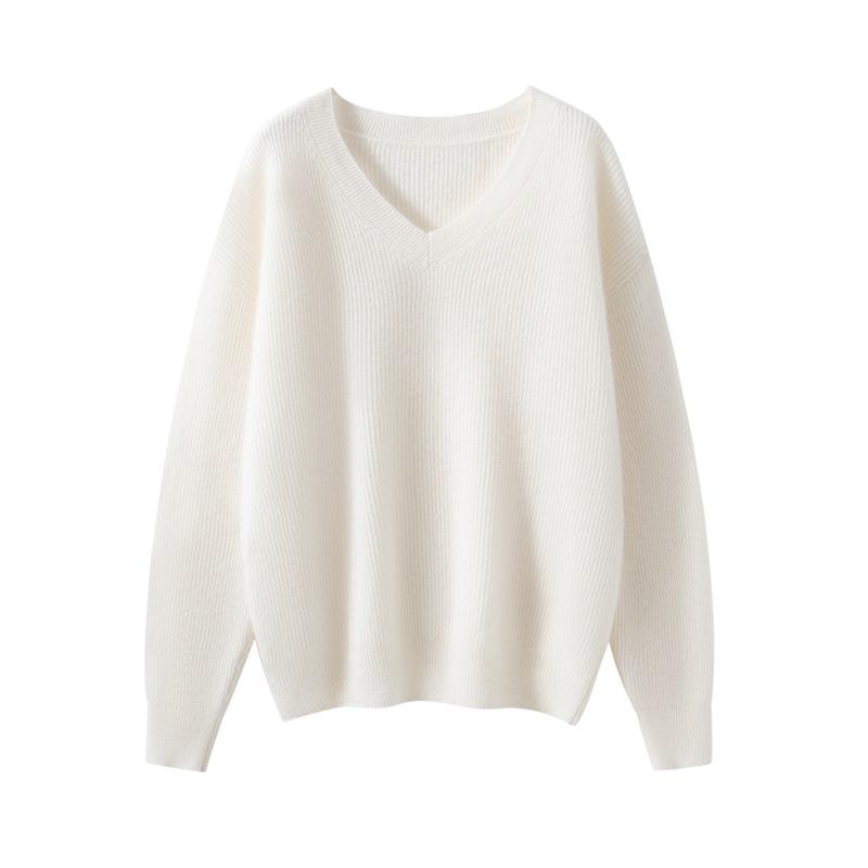 Women's V-Neck Loose Cashmere Pullover - Soft, Skin-Friendly, Fashionable Slim-Fit Knit Sweater