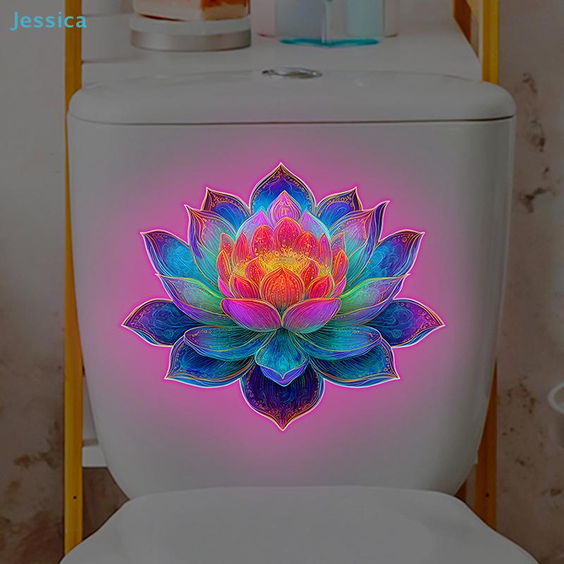 Leuchtender Lotusblumen-Toilettenaufkleber - Badezimmer-Dekal, Wasserdichte Selbstklebende Wanddekoration für Toilette & Waschraum