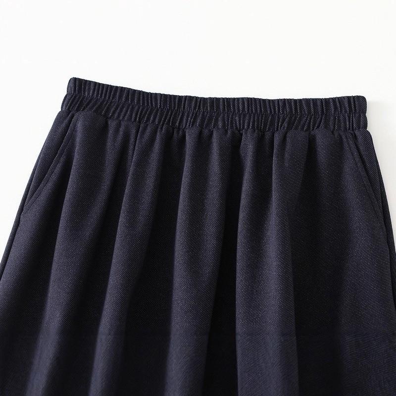 Qooth Denim Skirt with Pockets Mid Length Flare Skirt Slim Autumn Fall Casual Skirt QT2732