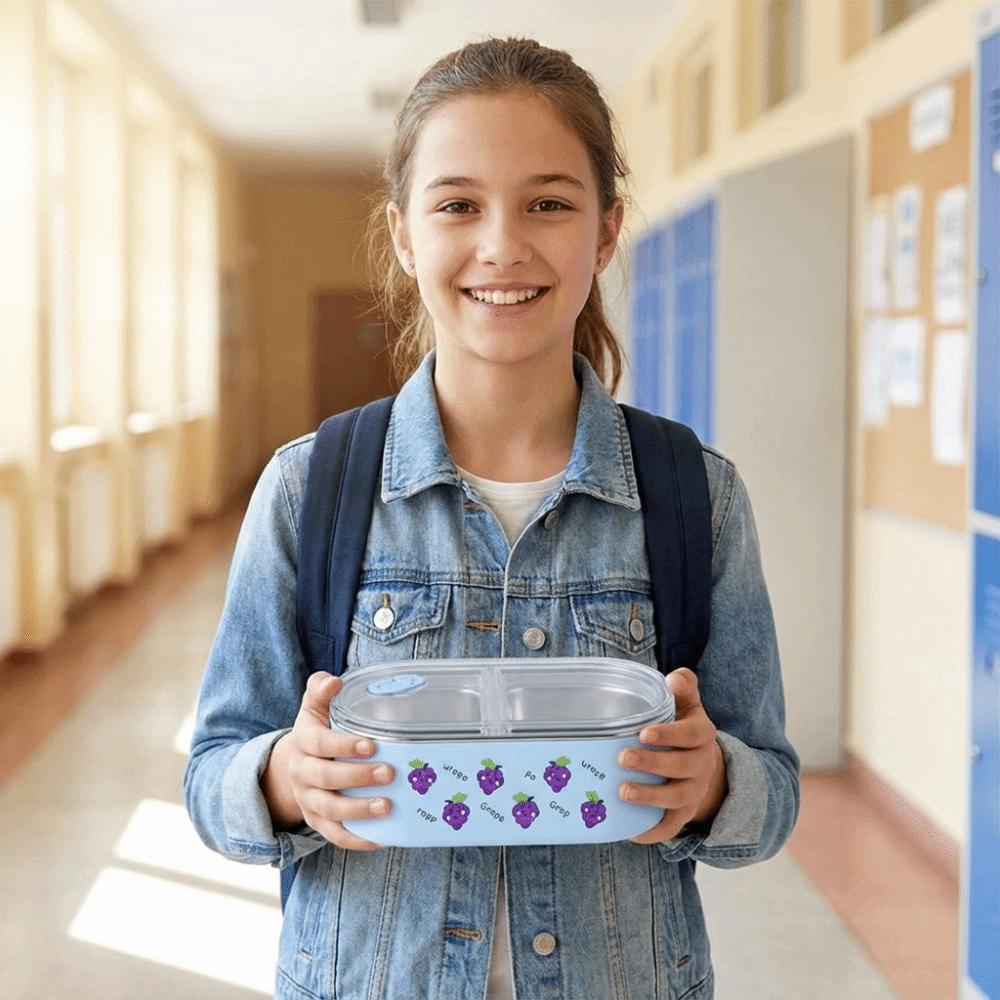 2 Compartment Stainless Steel Lunch Box Cartoon Storage Box with Lid Insulated Lunch Box Picnic