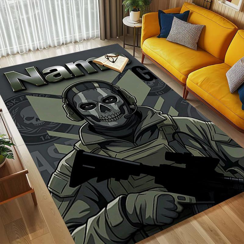 Custom Name Ghost Soldier Carpet Rug for Bedroom Living Room Home Sofa Decoration,Playroom Sofa Office Home Decor Game Large Decor Floor Mat