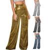 Damskie Modne Spodnie z Wysokim Stanem Szerokimi Nogawkami Błyszczące Luźne Proste Spodnie Wygodne do Codziennego Noszenia Jednokolorowe Temperament Wiosna Jesień
