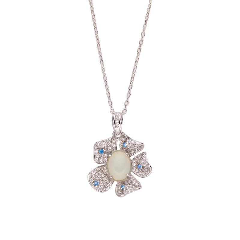 Xiaohongshu Earrings Flower Pendant S925 Sterling Silver Inlaid Natural Opal Gemstone Necklace Women'S Jewelry