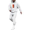 Men's Solid Color Flag Print Hooded Universal Versatile Hooded Sweatshirt Sweatpants Casual Sports Suit