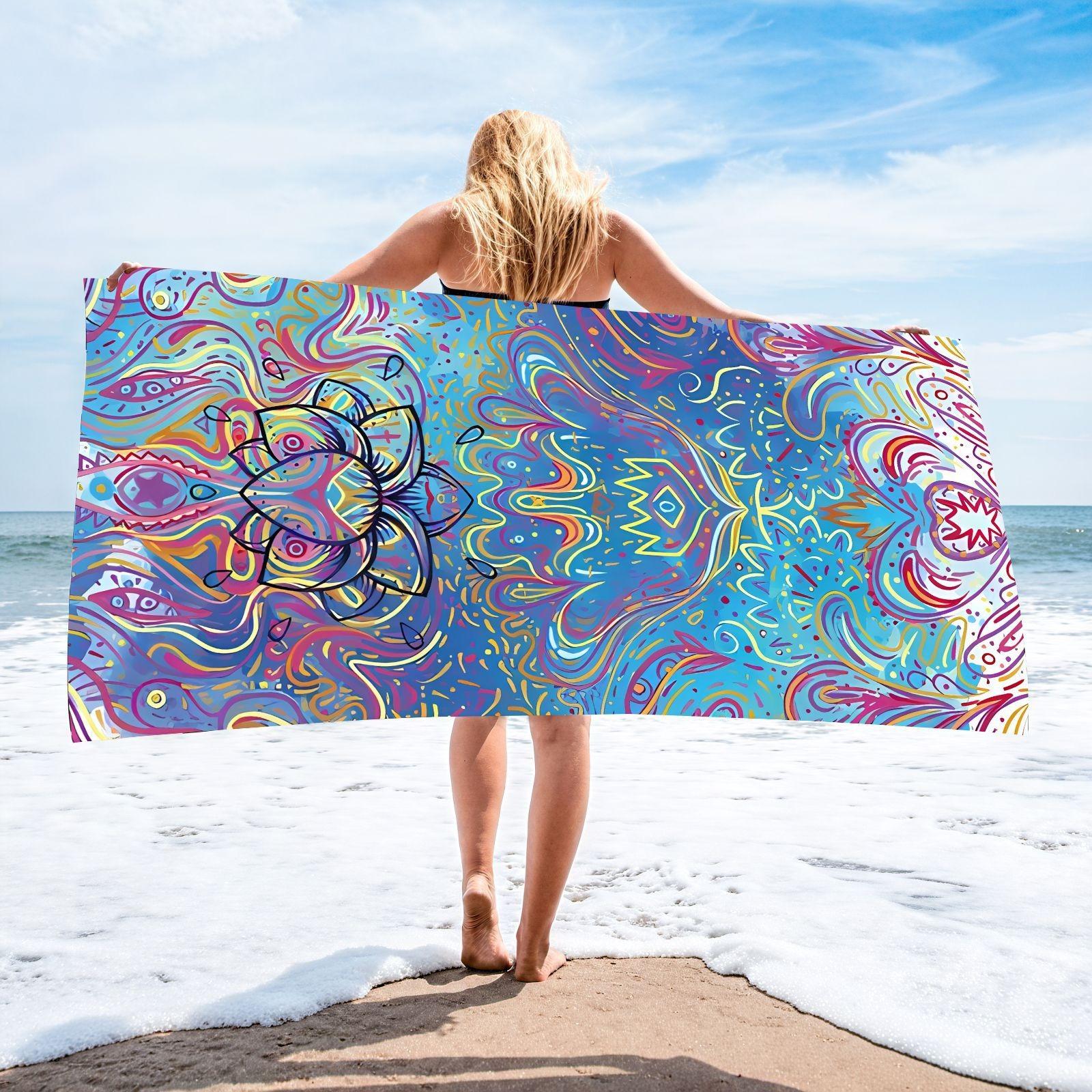 

Blue Whale Ocean Wave Print Beach Towel Polyester Quick Dry Sand Free Large Bath Towels for Summer Pool Surf Vacation Blanket W30*H60(CM)