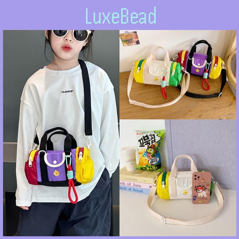 Blocking Color Design Kid Casual Single Shoulder Cylindrical Bag With Pendant