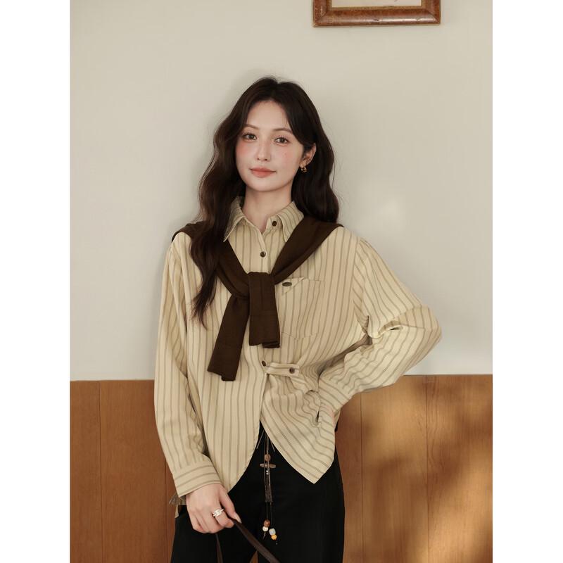 Lu Xiangnan Women's Vintage Striped Long Sleeve Loose Shirt