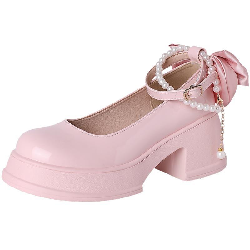 2025 Spring and Summer New Fashion French Temperament High Heels Thick Heel Light Mouth Single Shoes Women's Platform Small Leather Shoes