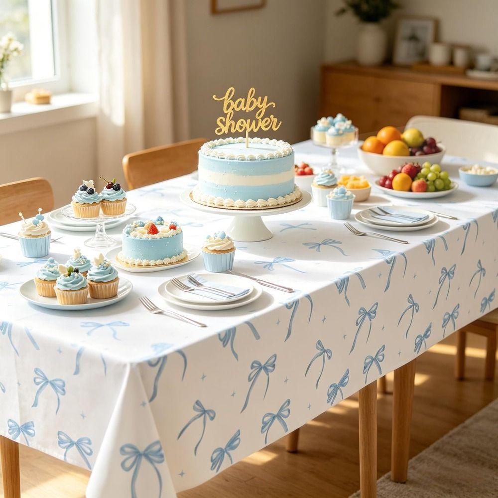 Disposable Table Cover Bow Birthday Theme Tablecloth Cute Table Clothes Party Decorations