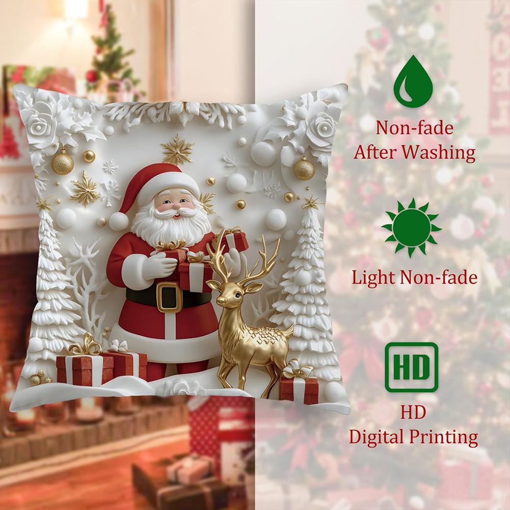Set of 4 Christmas Cushion Covers 18x18 Inch Christmas Pillow Cases Square Xmas Pillow Case for Home Sofa Couch Room Decor