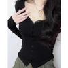 Women's Black V-neck Slim Knit Top - Spring/Autumn Fashion