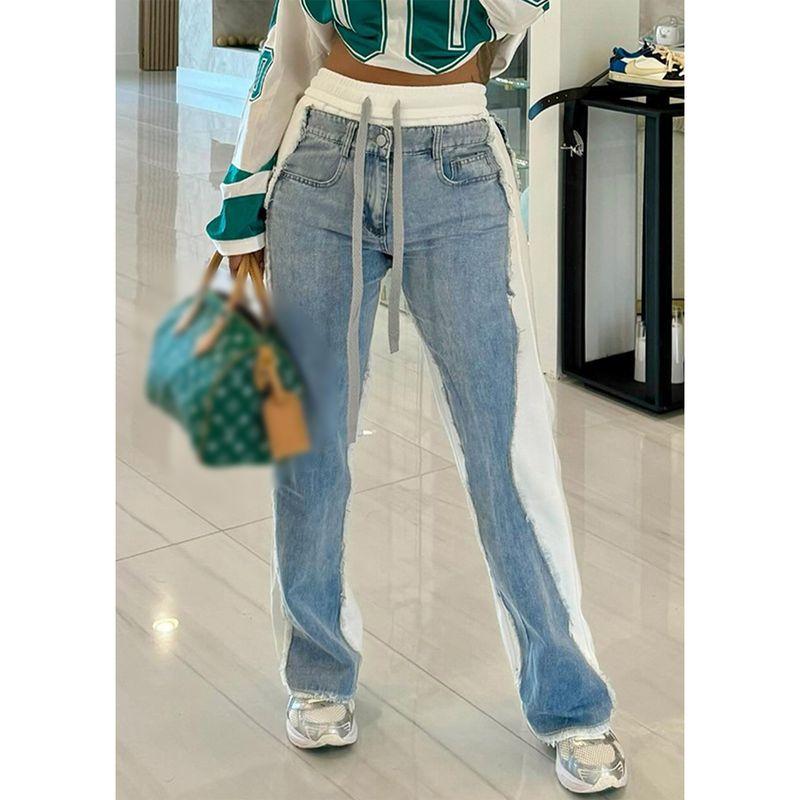 

D8709 New Fashion Fashion Special Women s Clothing Women s Pants Patchwork Denim White S