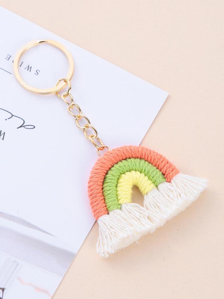 Handmade Cotton Rainbow Tassel Keychain Charm
