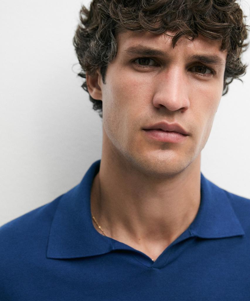 Masimodutti 100% Cotton V-Neck Knit Polo Shirt
