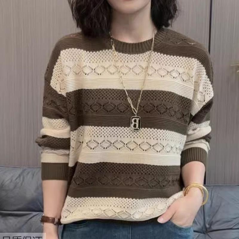 Women's Spring and Autumn Sweater Hollow Long Sleeve Knitted Base Sweater