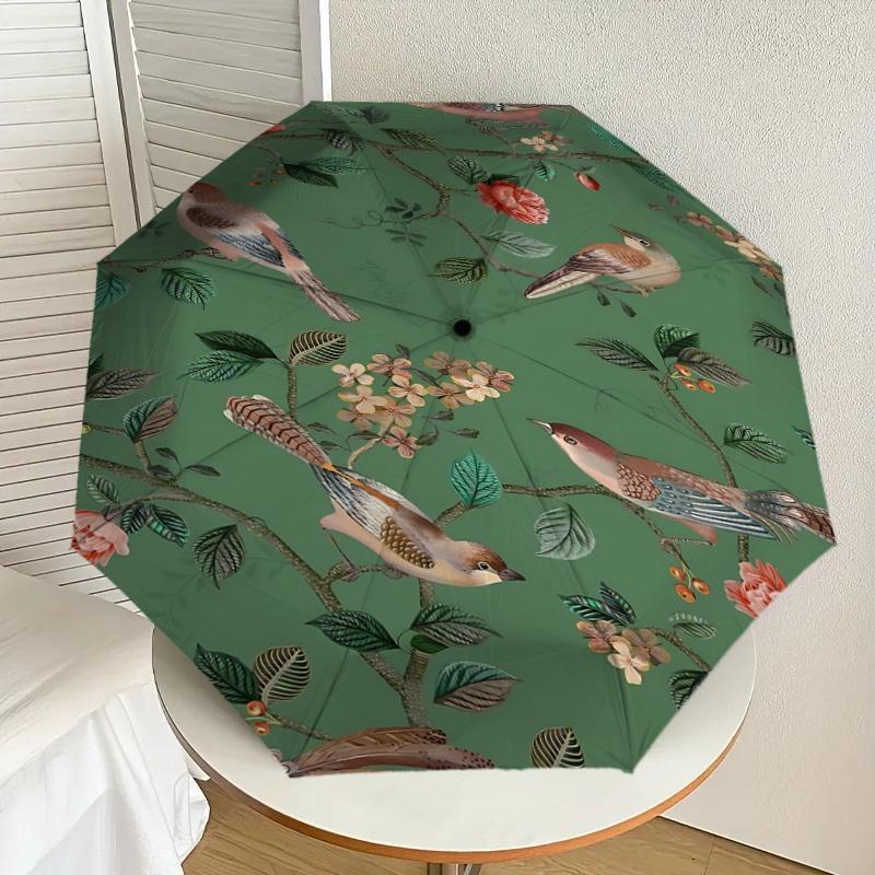 1PC Birds FloralAutomatic Open/Close Umbrella with Windproof, 8-Rib Sturdy Canopy, Durable Ribs, Fashionable Design1290A