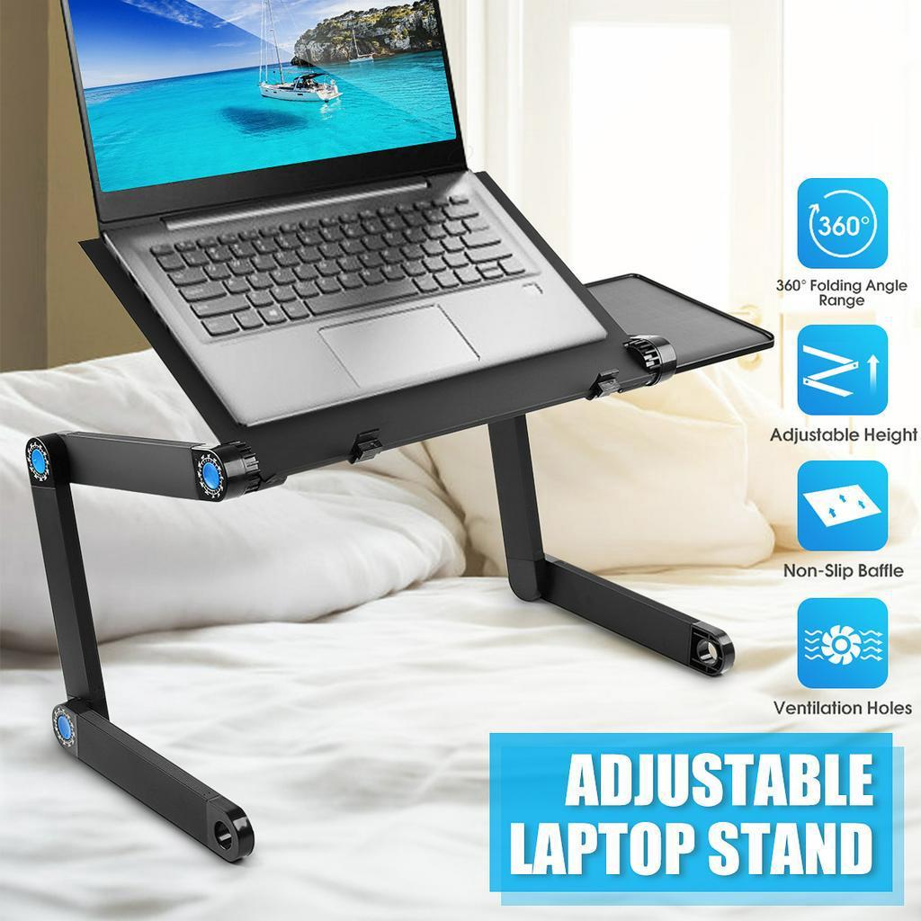 Adjustable Desk Computer Bedside Table Tray For Sofa Bed Couch Black Furniture Portable Folding Laptop Base Stand