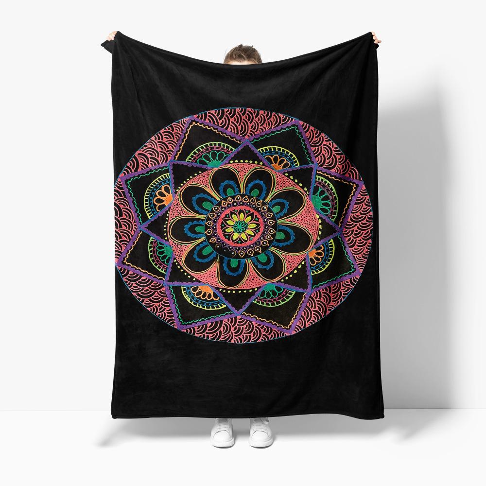

Vibrant Floral Mandala Flannel printed blanket suitable for all seasons suitable for living room office sofa and travel 75x90cm