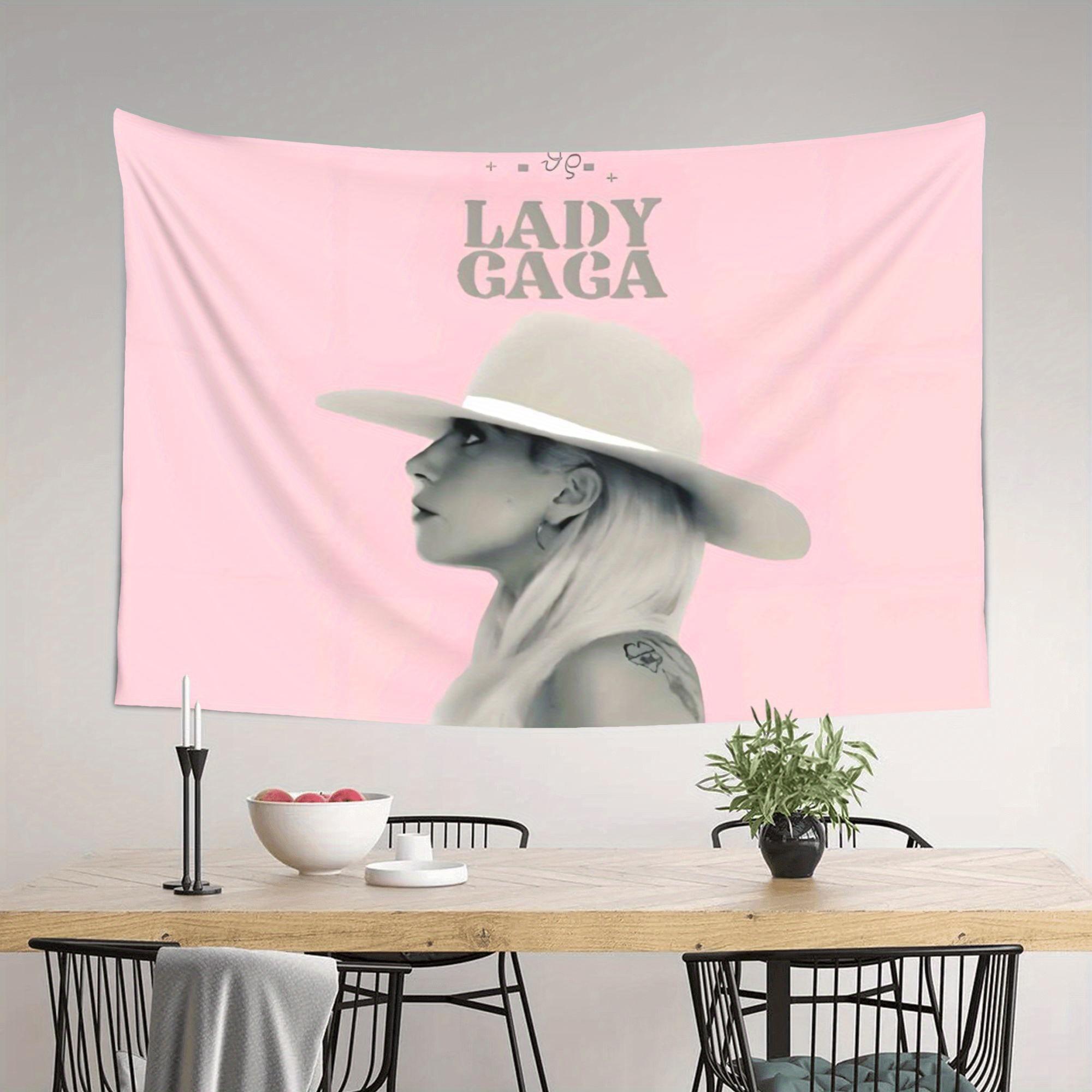 

LLady GGaga Minimalist Pop Star Tapestry Iconic Hairstyle Name Soft Pastel Pink Background Wall Hanging for Living Room 74x94cm(29x37in)