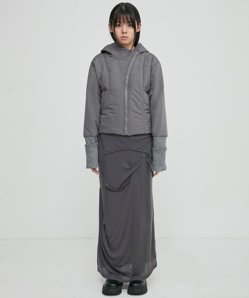 Peulleeoeob Asymmetrical Draped Long Skirt (Fl-263_Dark Gray)