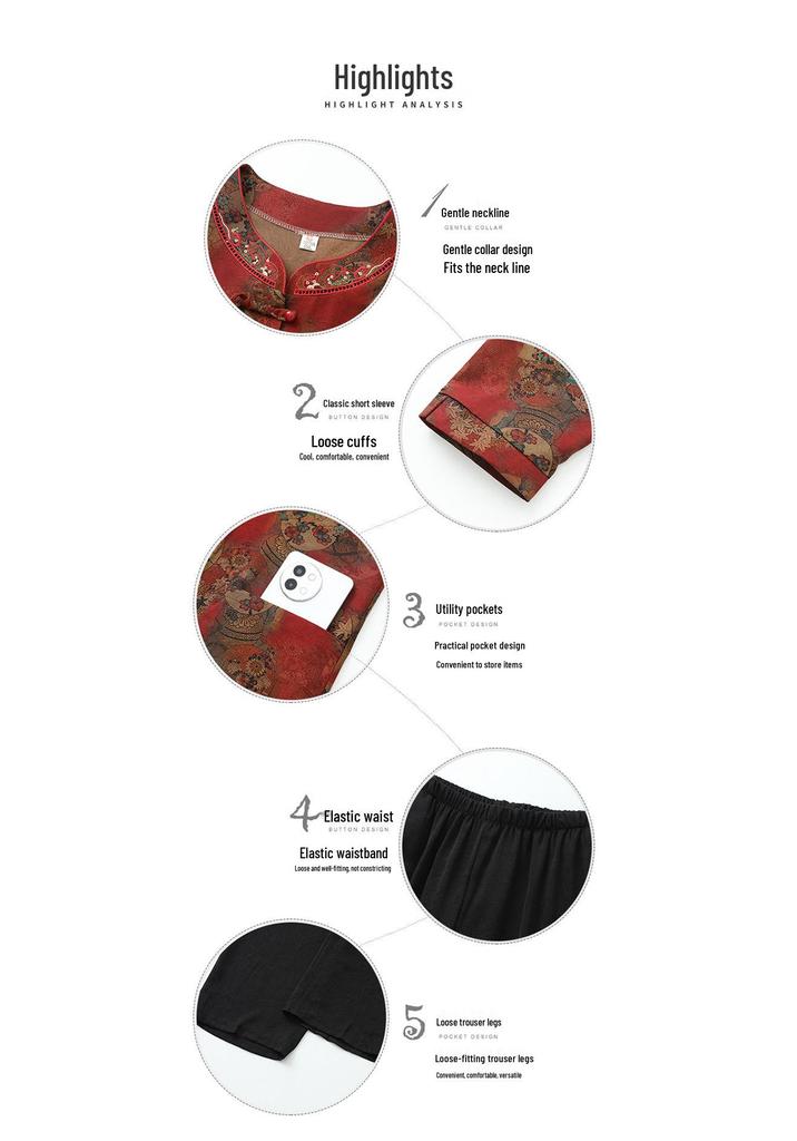 Stylish Summer Round Neck Shirt & Outfit Set for Middle-aged and Elderly Women