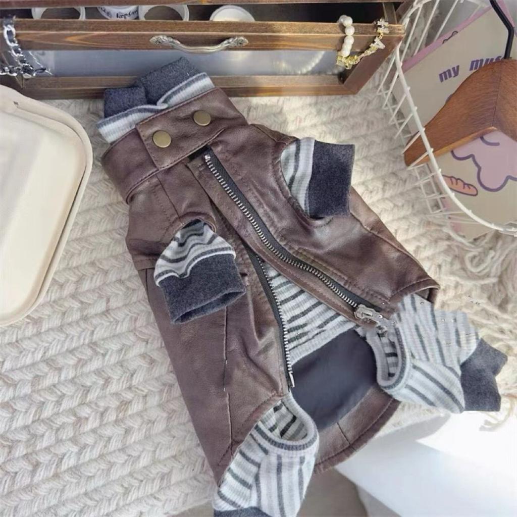 Pet Dogs Cats Jacket Coat Leather For Teddy Schnauzer Dog Warm Coat Jacket Faux Leather Fashion Pet Puppy Clothing Apparel