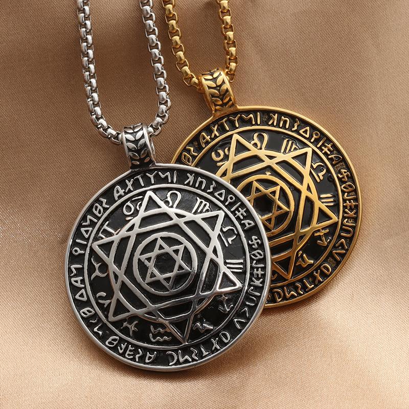 

JMXD-европейское и американское круглое ожерелье из титановой стали, индивидуальное мужское панк-ретро прилив, круглый шестиконечный кулон из нержавеющей стали