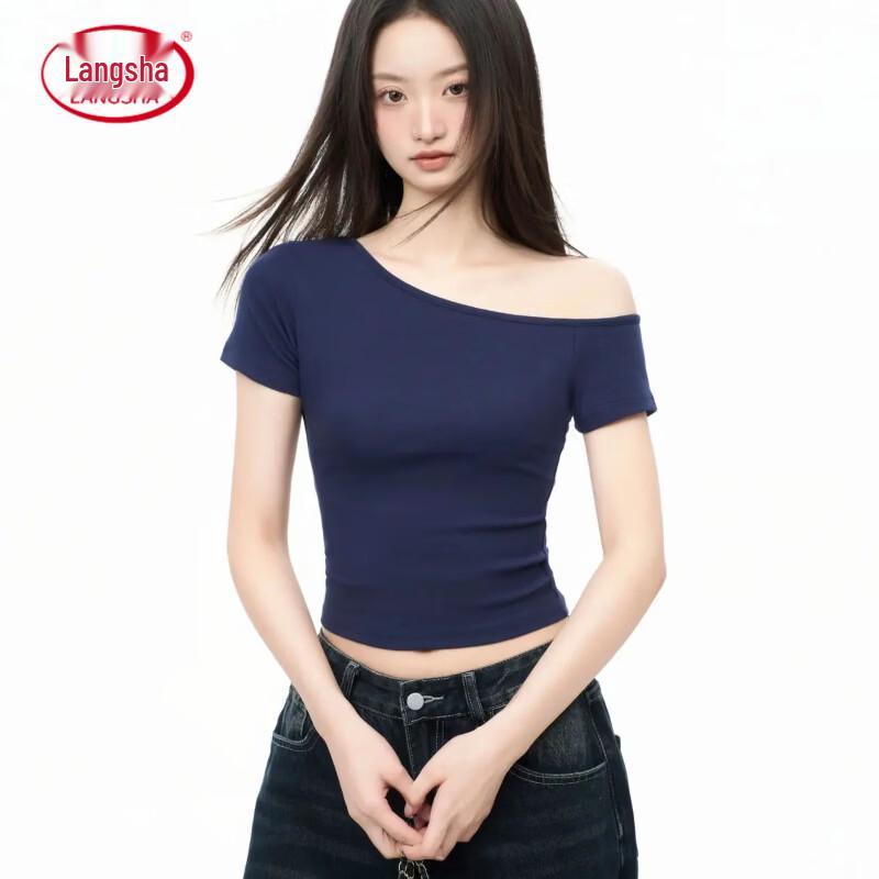 Langsha Women s Off-Shoulder Slim Crop Top M