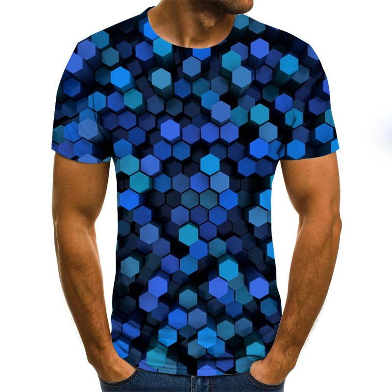 Sommer T-Shirt Geometrisches Schillerndes Bild 3D Digitaldruck Rundhals Herren Sport Locker 3D T-Shirt