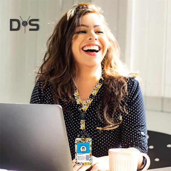 Identyfikator z smyczą, smycz dla nauczyciela z pionowym zwijaczem do identyfikatora i breloczkiem na klucze dla pielęgniarki, urzędnika, nauczyciela, personelu ochrony