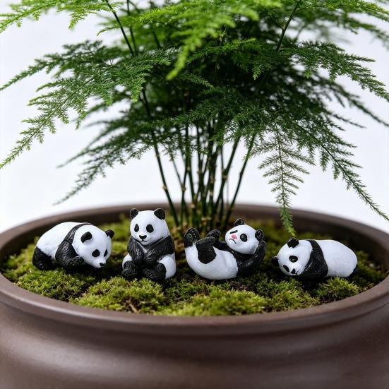 4 Pcs Mini Panda Figurine Cute Tiny Panda Statue Miniature Pandas