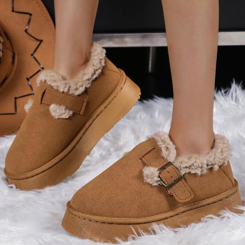 Fashion Adjustable Buckle Platform Snow Boots Women Solid Color Faux Suede Snow Boots Woman Soft Short Plush Warm Shoes Winter 2025