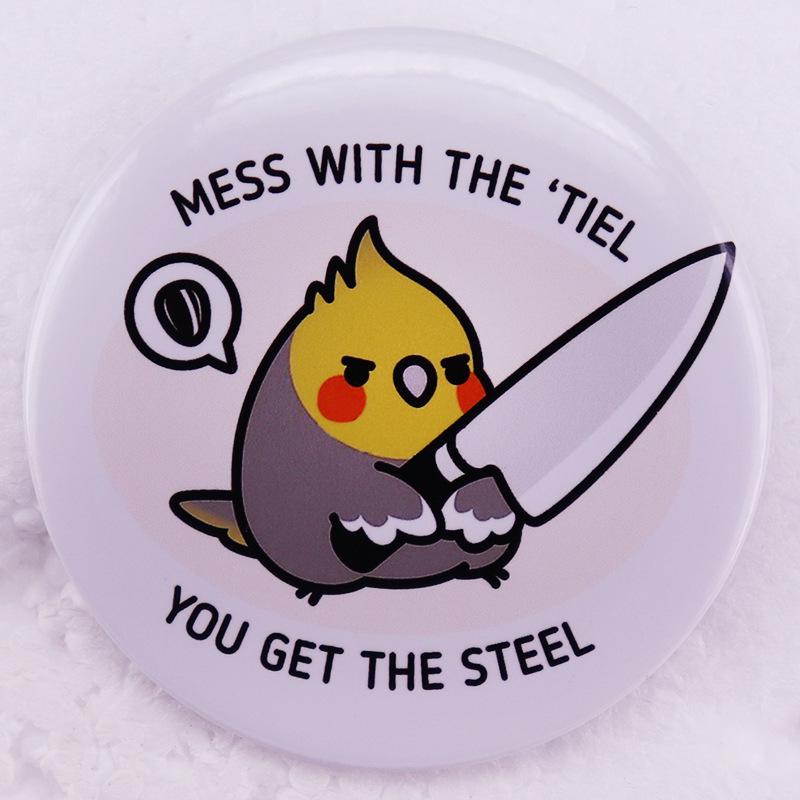 Steel Pin Tin Plate Cartoon Parrot Brooch Badge