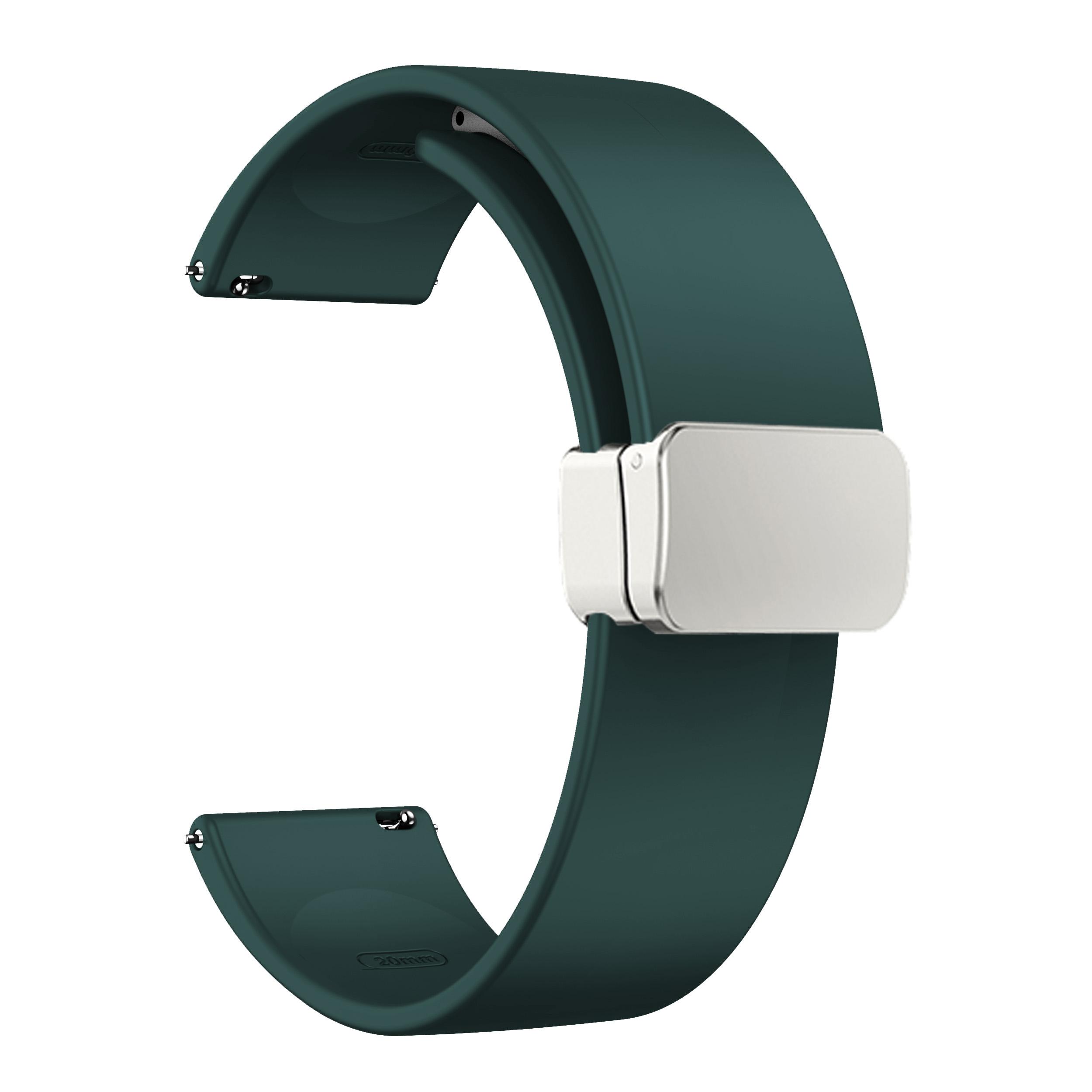 

For Garmin Venu/Venu Sq/Venu Sq 2/Venu 2 Plus Silicone Watch Strap 20mm Wristband with Magnetic Folding Silver Buckle Midnight Green