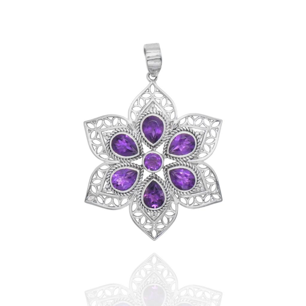 Natural Amethyst Pendant, 925 Sterling Silver Jewelry, Flower Jewelry, Gift for Mom