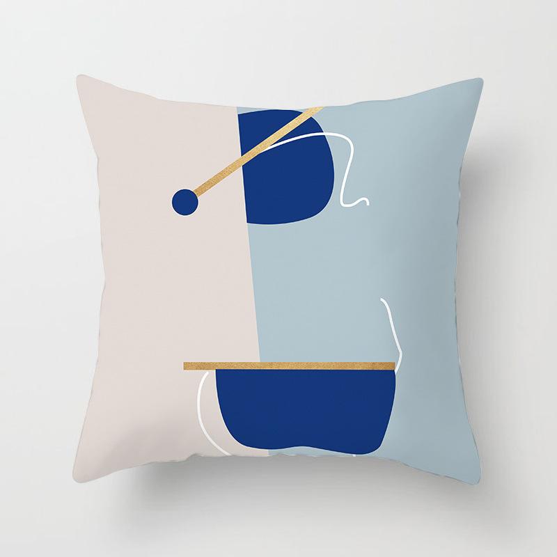 New Nordic Ins Pillow Cover Abstract Geometric Blue Ultra Short Velvet Cushion Cover