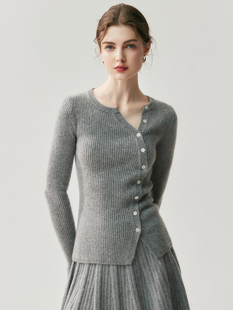 2025 Autumn/Winter Women's V-Neck Slim Fit Cashmere Cardigan - Two-Way Wear, Versatile Knit Jacket