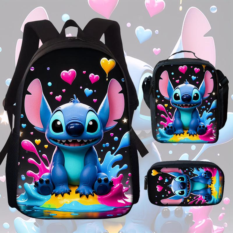 Stitc Schoolbag, Primary And Secondary School Student Backpack, Satchel, Pencil Case, Three-Piece Set, Animation Cartoon