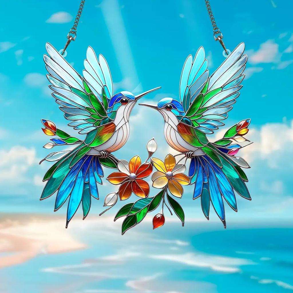 20cm Acrylic 2D Flat Colorful Hummingbird Hanging Pendant Wind Chime Suncatcher Home Window Ornament Garden Decor Car Decoration