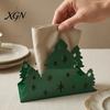 Festive Napkin Organizer Christmas Tree Holder, Stainless Steel Vertical Paper Towel Stand, Modern Metal Tray Decorative Dispenser for Holiday