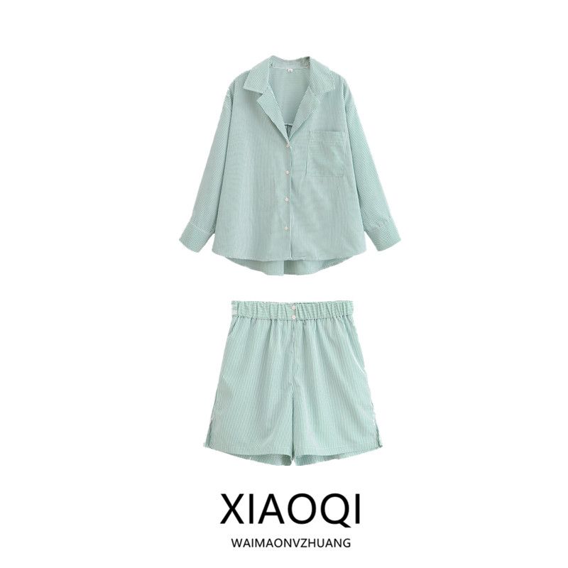 Fashion Wind 2024 New Fall Women's Clothing Elegant Versatile Long Sleeve Shirt Stripes Shorts Suit 3717240