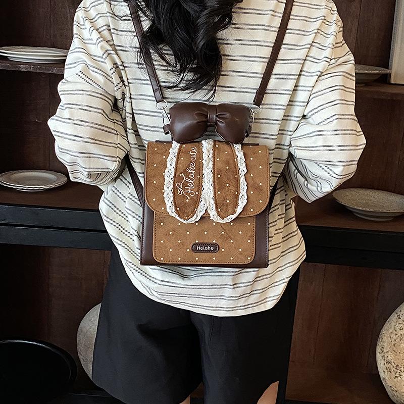 Children's Double-shoulder Bag, Girls' Bow-shaped Handbag for Carrying or Slinging, Two-in-one Lolita Small Schoolbag